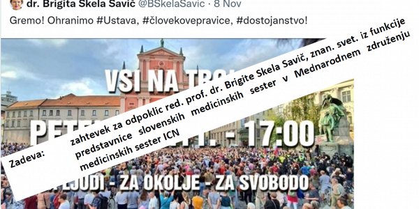 Aktualna čivkarska »afera« prof. dr. Brigite Skela Savič – od pozivanja k petkovemu protestu do zahteve po popolni zapori države 