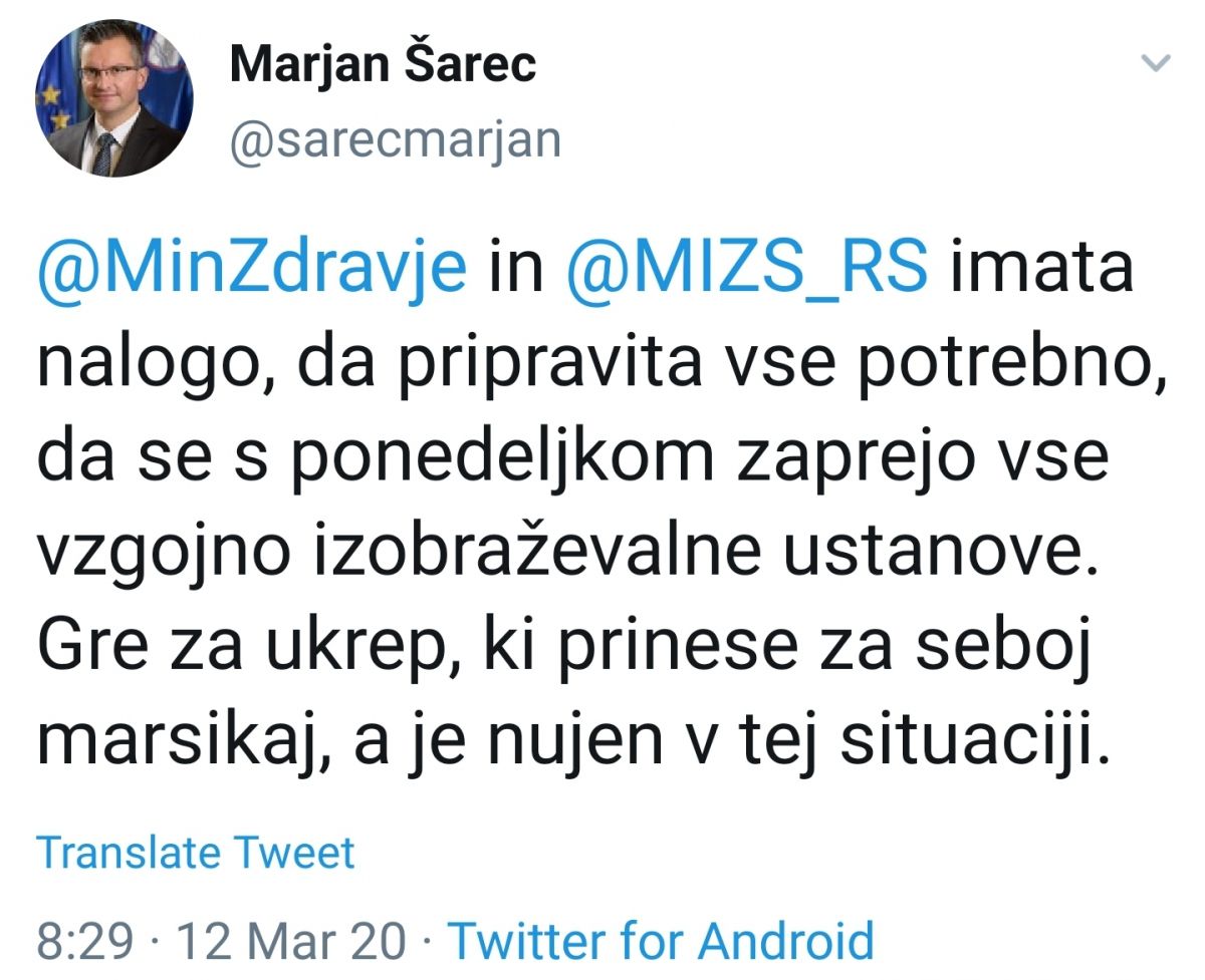Tvit Marjana Šarca 
