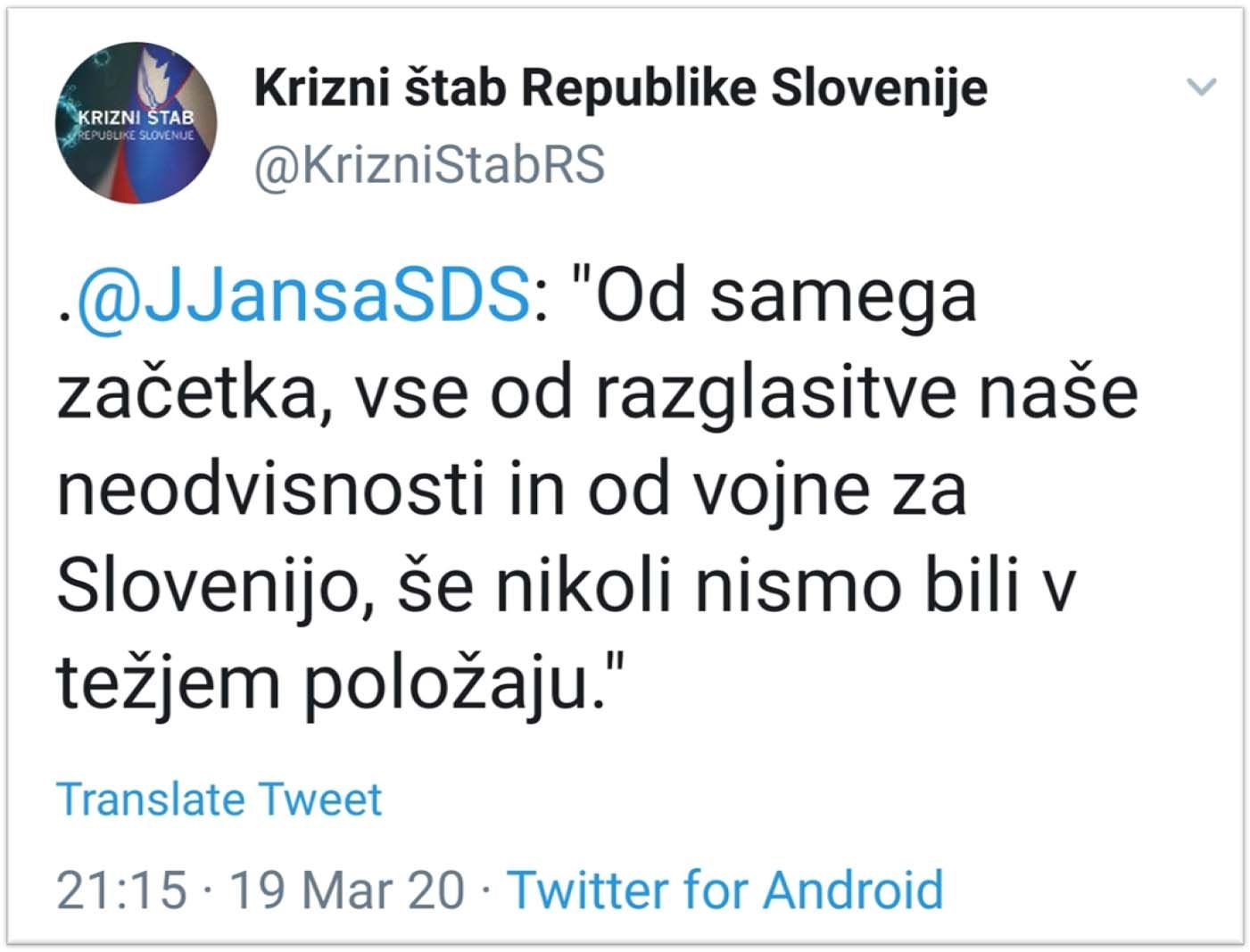 Tvit kriznega štaba